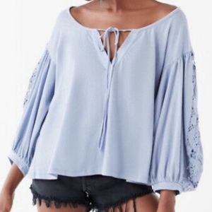 Urban Outfitters Crochet Sleeve Peasant Top